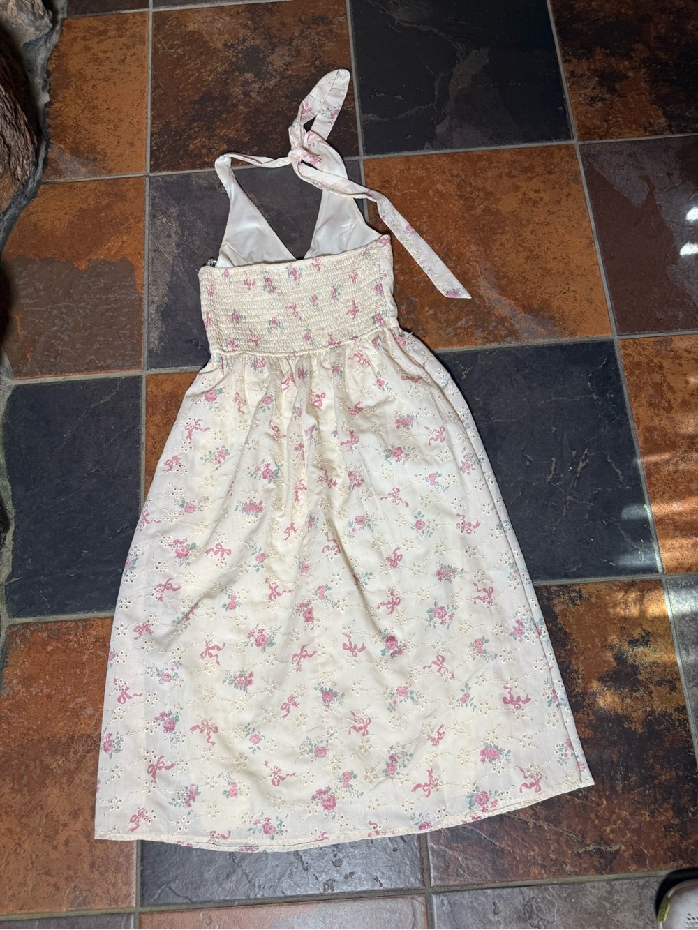 Women’s White Halter Midi Dress with Pink Floral Print - Picture 4 of 7